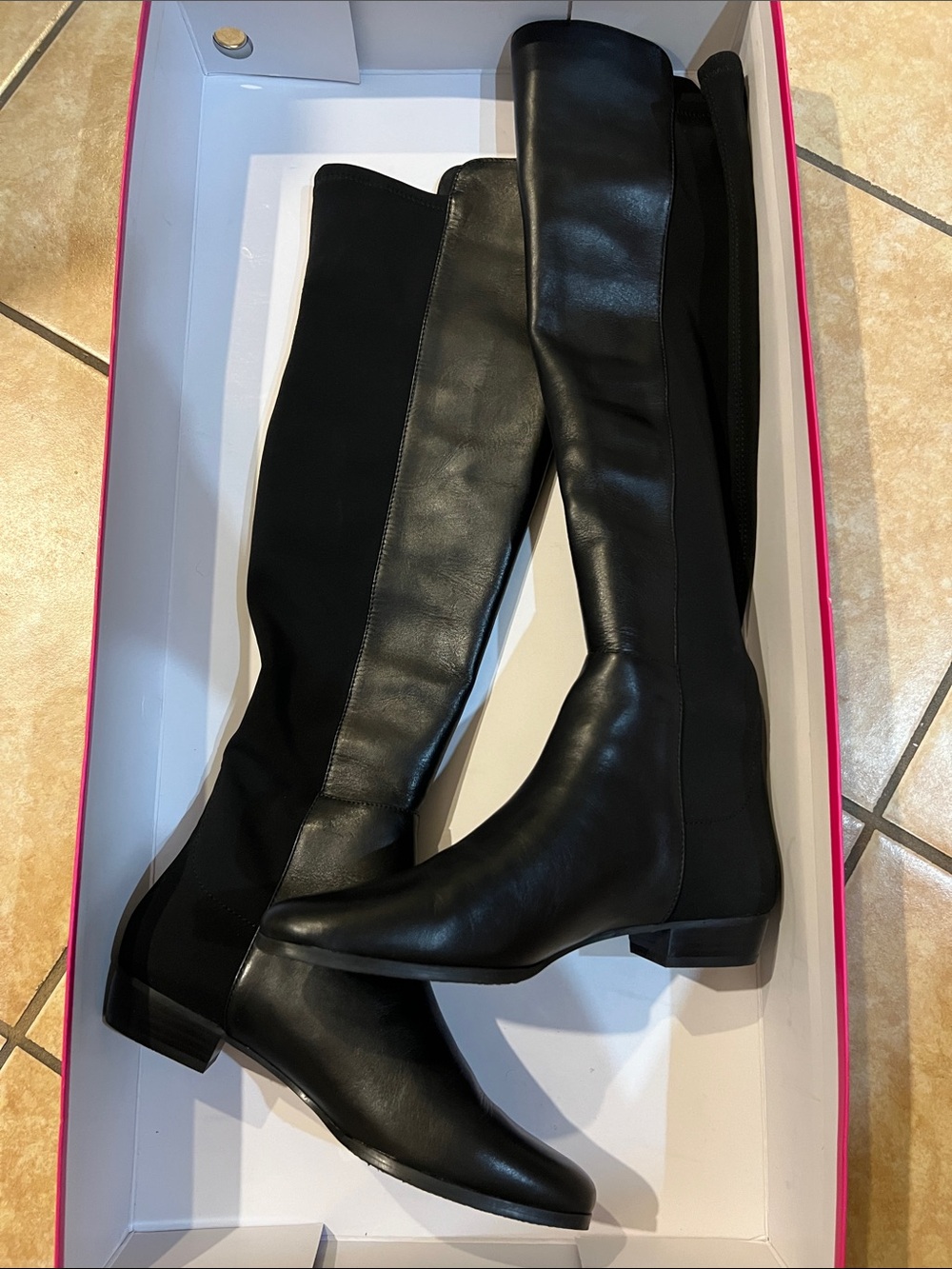 Vince Camuto Black Over-the-Knee Leather & Stretch Panel Boots